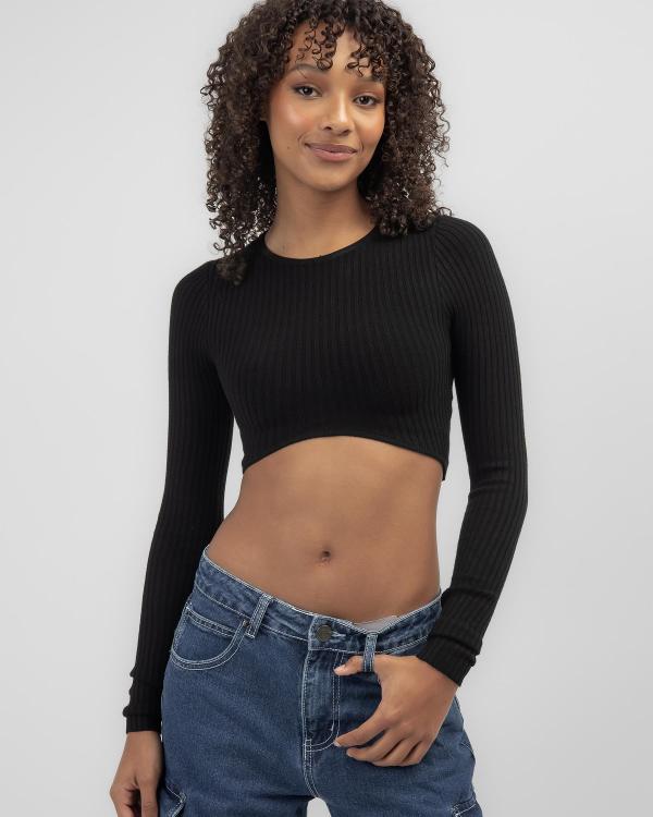 Ava And Ever Women's Hank Long Sleeve Crop Knit Top in Black