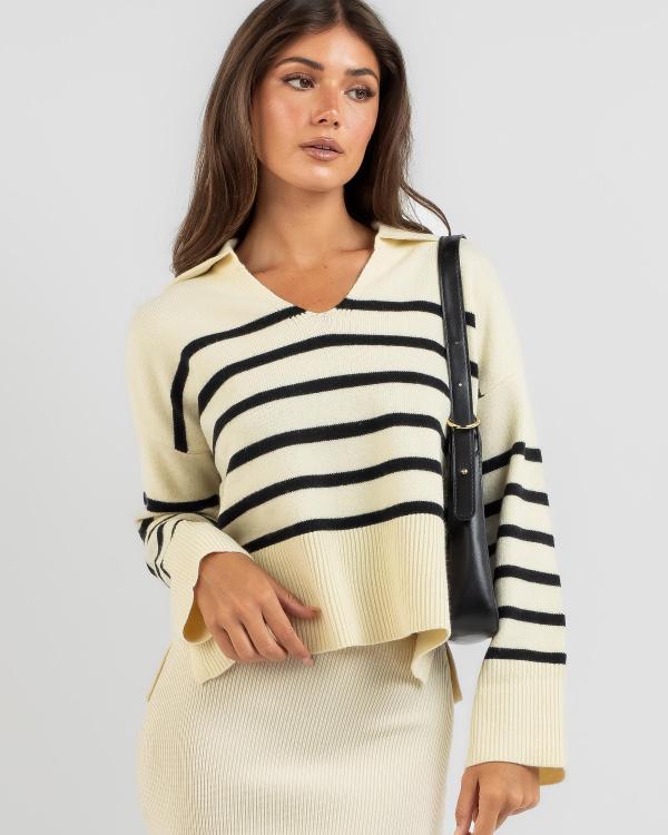 Ava And Ever Women's Lake House Stripe V-Neck Knit Jumper in Cream