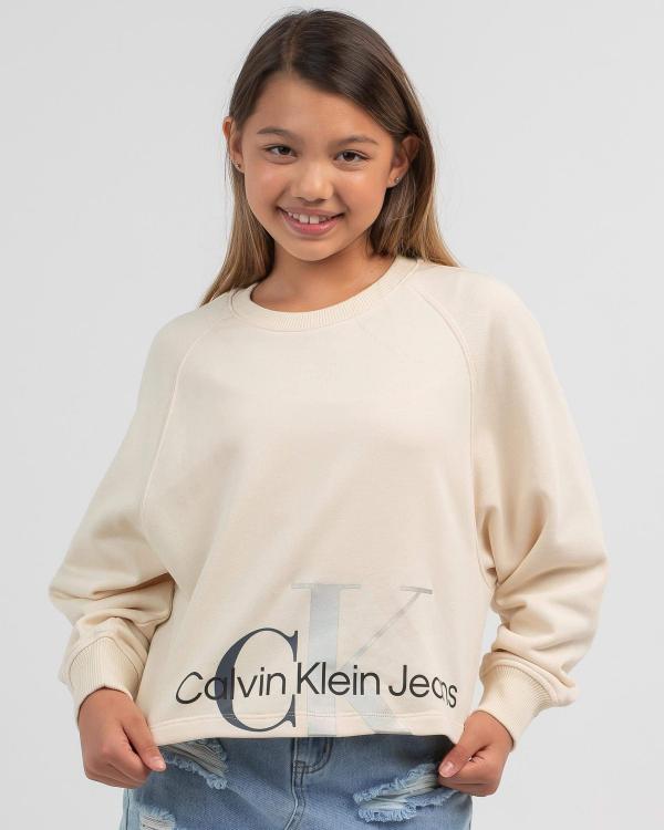 Calvin Klein Girls' Mixed Monogram Sweatshirt in Natural