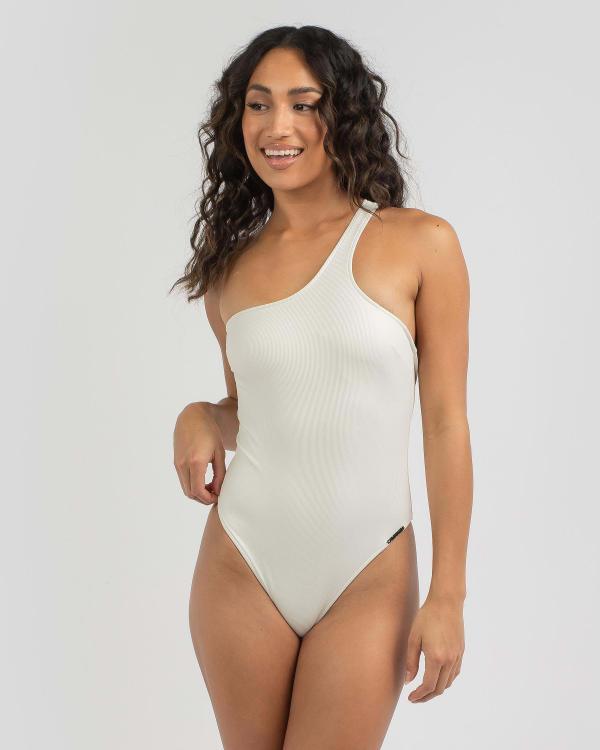 Calvin Klein Women's Core Essentials One Shoulder One Piece Swimsuit in Cream