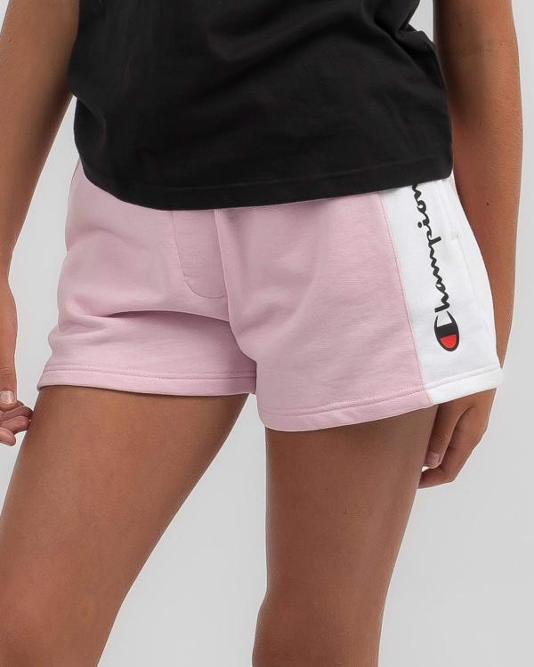 Champion Girls' French Terry Panel Shorts in Pink