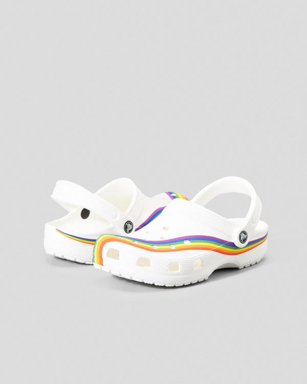 Crocs Women's Classic Rainbow Dye Clogs in White