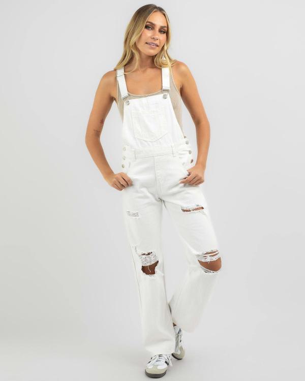 DESU Women's Parker Denim Long Overalls in Cream