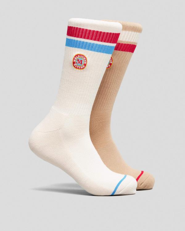 FOOT-IES Men's Melb Bitter Logo Stripe Sneaker Socks 2 Pack in Cream