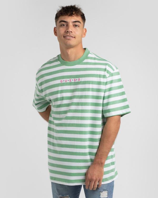 GUESS Jeans Men's Go Logo Stripe T-Shirt in Green