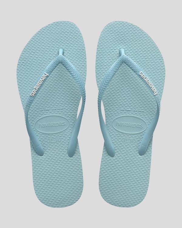 Havaianas Girl's Kids' Slim Rubber Logo Thongs Shoes in Blue