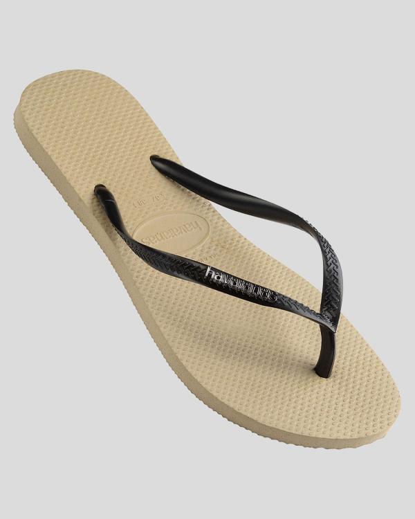 Havaianas Women's Slim Metal Logo Thongs Shoes in Grey