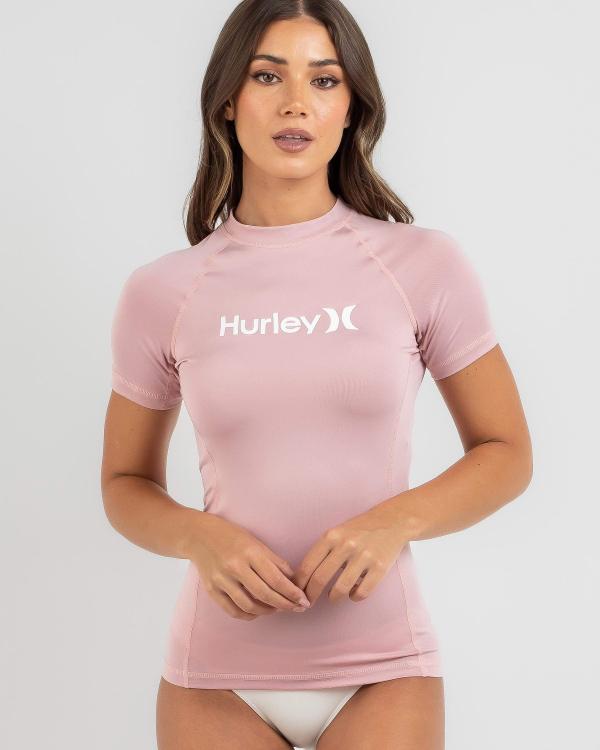 Hurley Women's One And Only Short Sleeve Rash Vest in Pink
