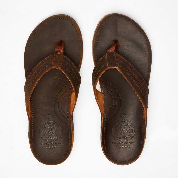 Kustom Men's Cruiser Leather Sandals in Brown