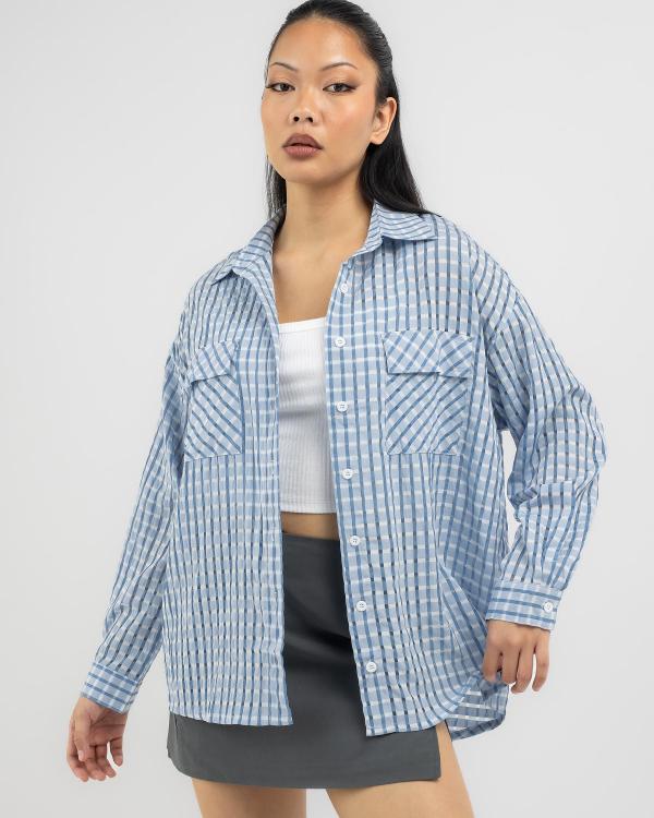 Mint Vanilla Women's Polly Long Sleeve Check Top in Blue