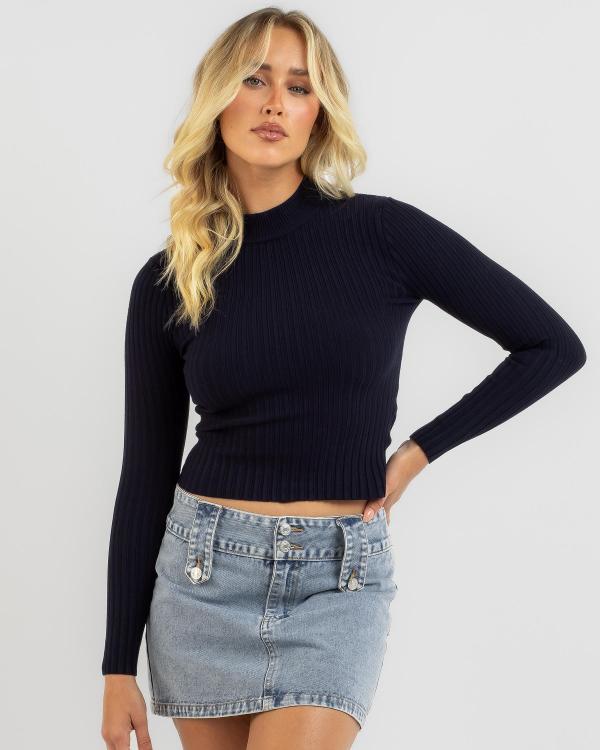 Mooloola Women's Basic Stand Neck Knit Top in Navy