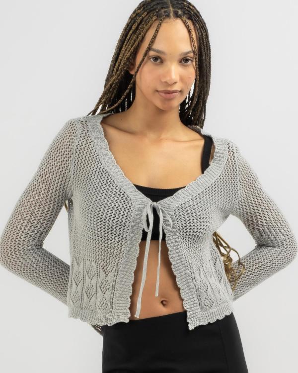 Mooloola Women's Summer Love Crochet Tie Front Top in Grey