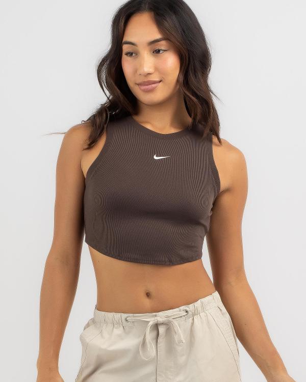 Nike Women's Essential Rib Crop Tank Top in Brown