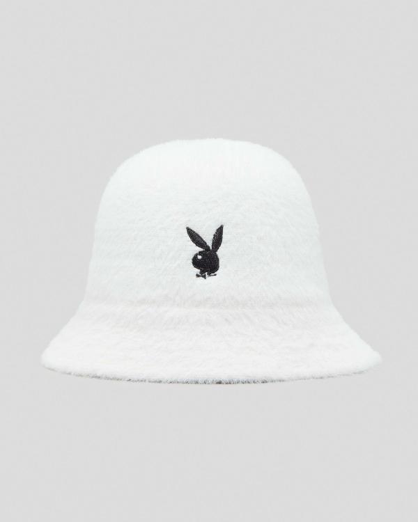 Playboy Women's Fuzzy Bucket Hat in White