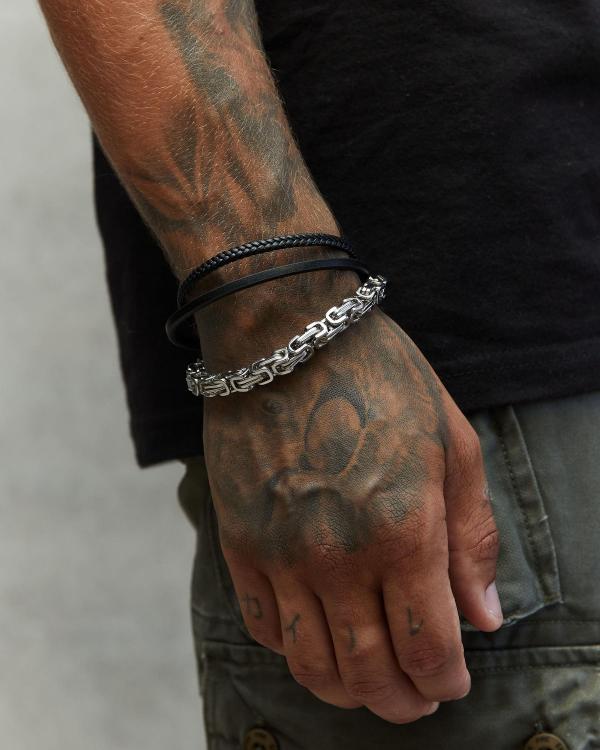REPUBLIK Men's Metal Chain Leather Combo Bracelet in Black