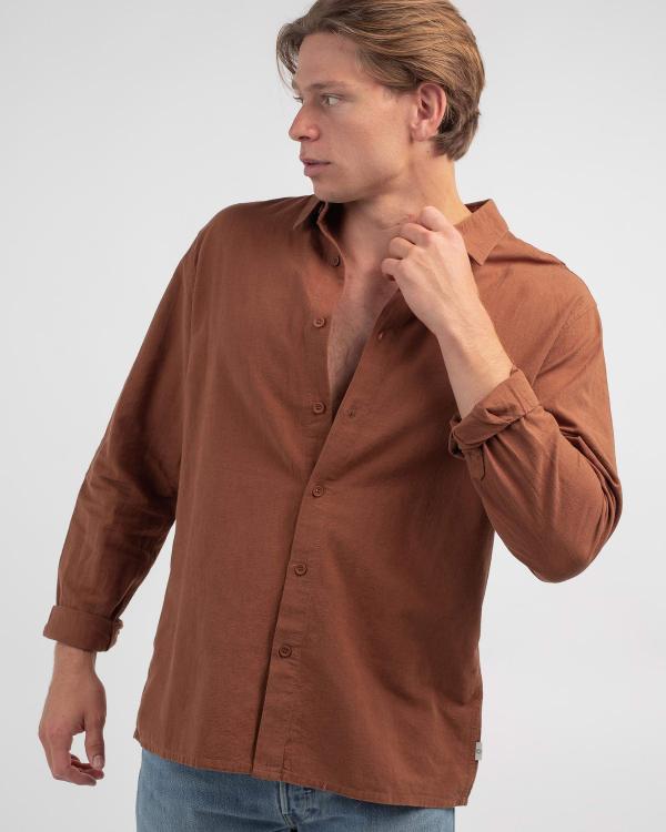 Rhythm Men's Classic Linen Long Sleeve Shirt in Brown