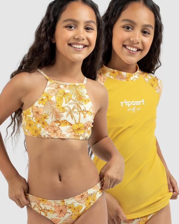 Rip Curl Girls' Cosmic Paradise Short Sleeve Rash Vest Set in Gold