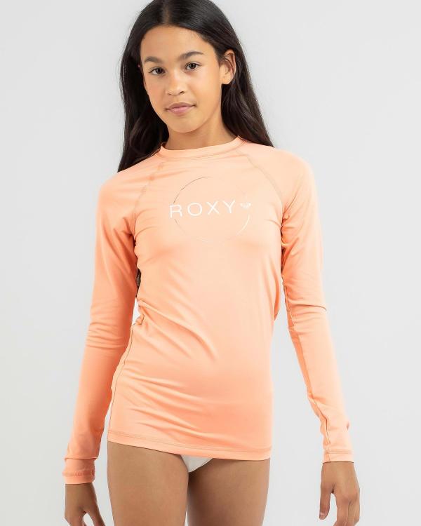 Roxy Girls' Beach Classics Long Sleeve Rash Vest in Coral