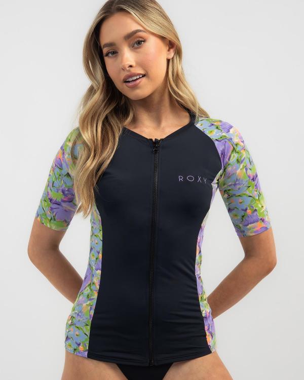 Roxy Women's New Short Sleeved Zip Through Rash Vest in Floral