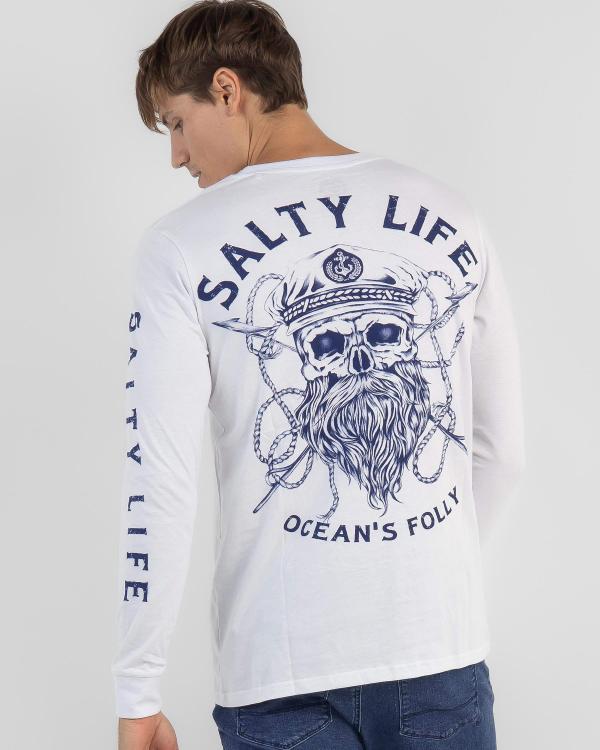 Salty Life Men's Black Beard Long Sleeve T-Shirt in White