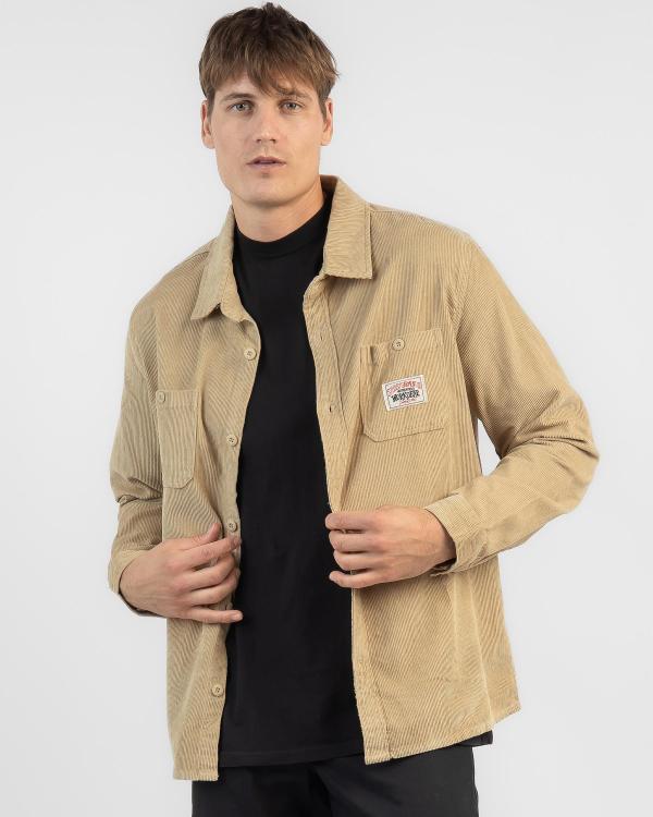 Stussy Men's Cord Authentic Work Long Sleeve Shirt in Brown