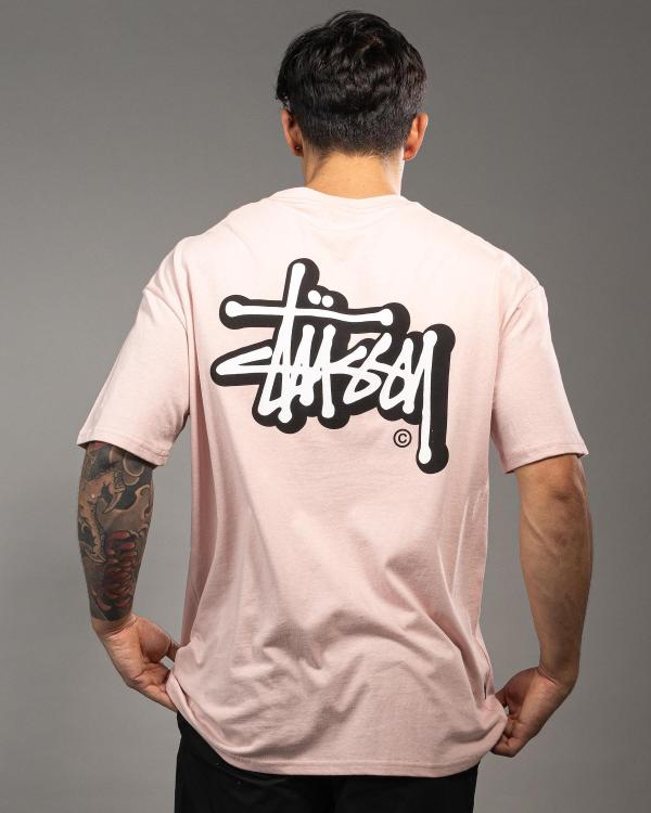 Stussy Men's Solid Offset Graffiti T-Shirt in Pink