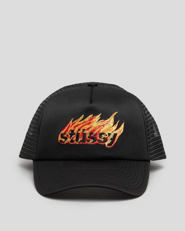 Stussy Women's Flames Trucker Cap in Black