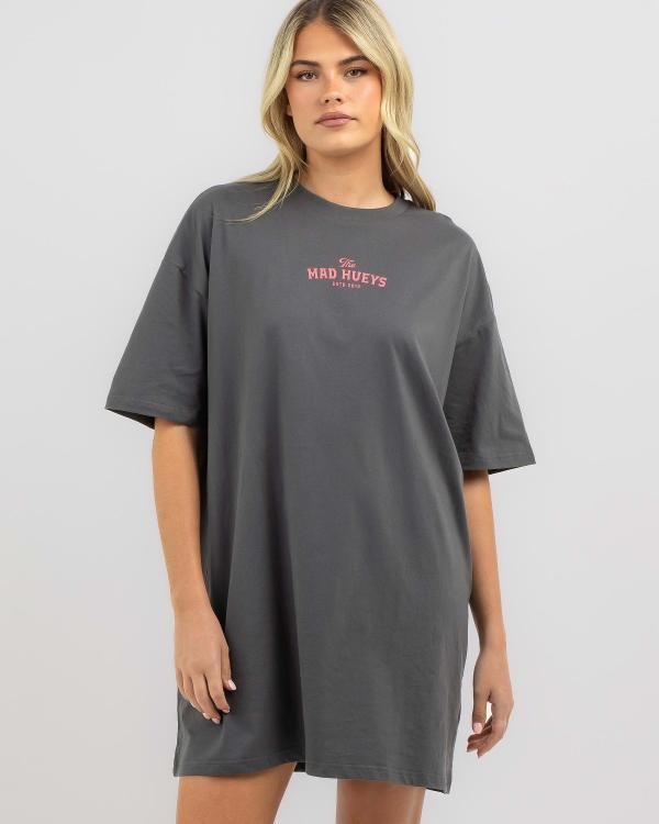 The Mad Hueys Women's Skulls And Roses T-Shirt Dress in Grey