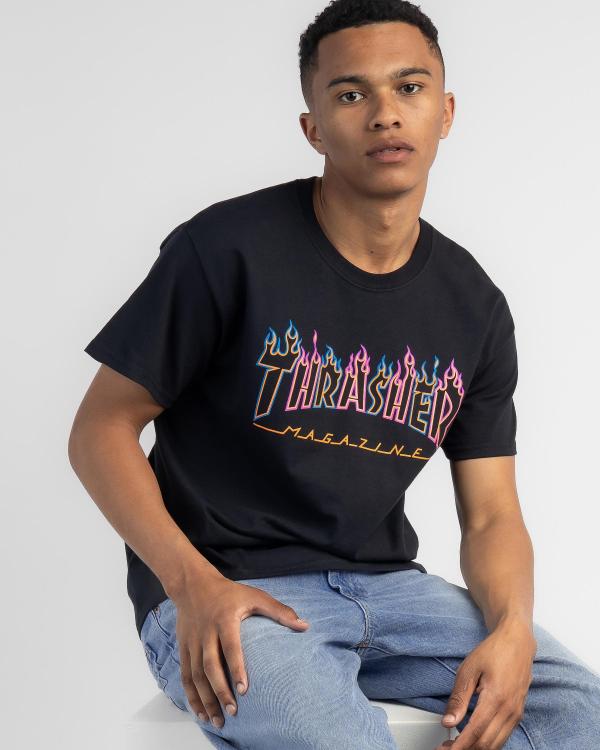 Thrasher Men's Double Flame Neon T-Shirt in Black