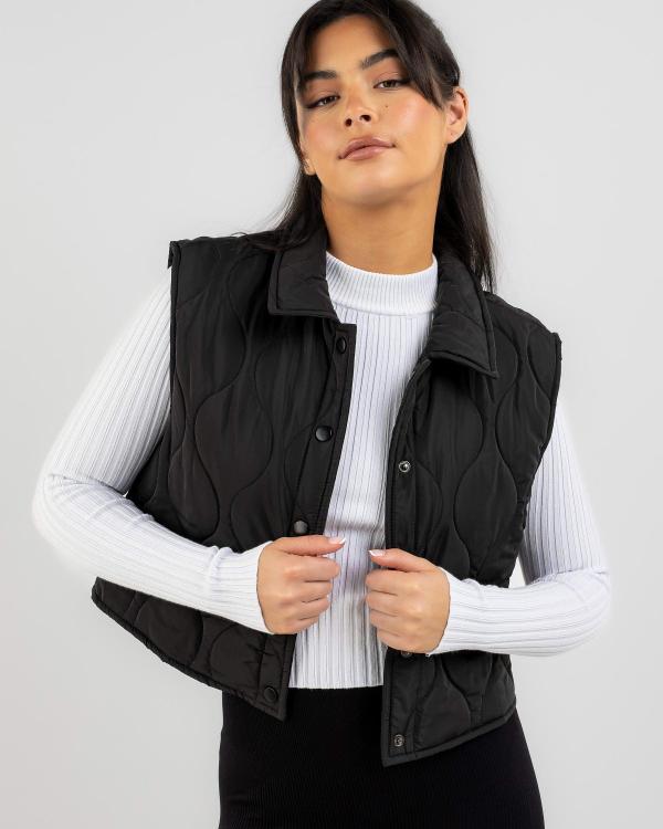 Winnie & Co Women's Carole Button Up Puffer Vest Top in Black