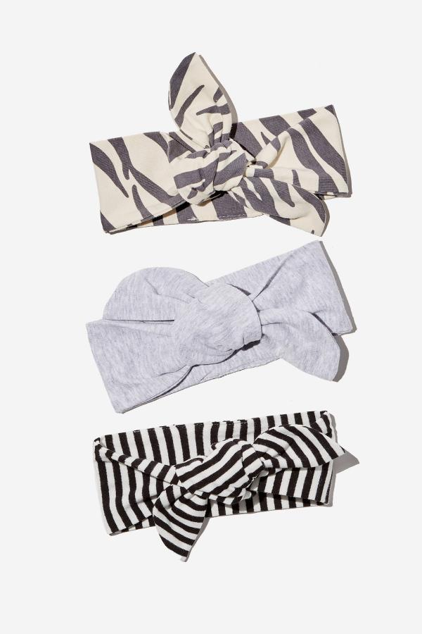 Cotton On Kids - 3 Pack Tie Headband - Marty zebra/cloud marle/black stripe