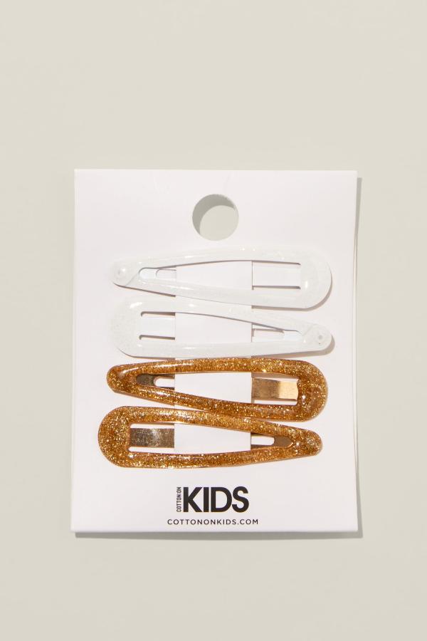 Cotton On Kids - 4 Pk Snap Clips - Iridescent/goldy glittery