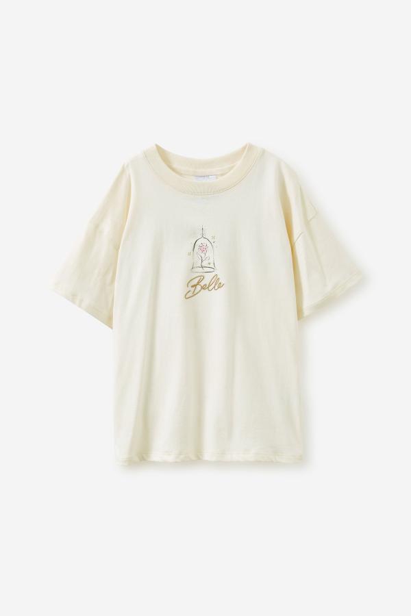 Cotton On Kids - Beauty & The Beast Drop Shoulder Short Sleeve Tee - Lcn dis belle ballerina/dark vanilla