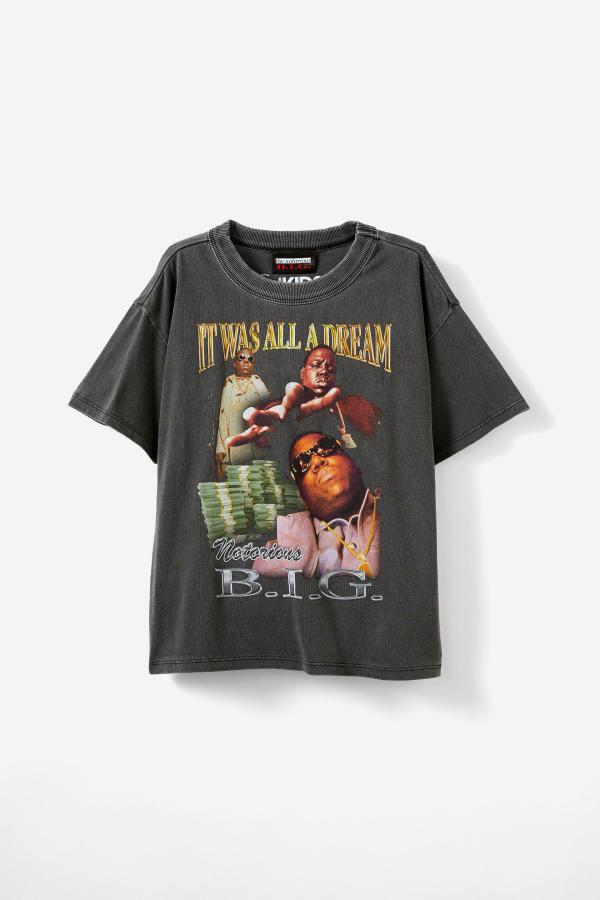 Cotton On Kids - Biggie Drop Shoulder Short Sleeve Tee - Lcn mt black/biggie it was all a dream