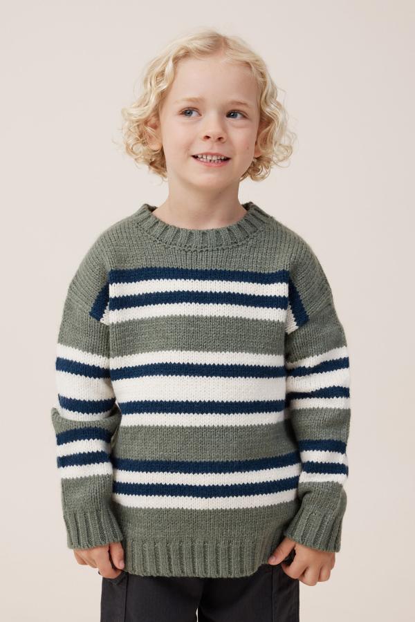 Cotton On Kids - Blake Knit Crew - Swag green/stripe