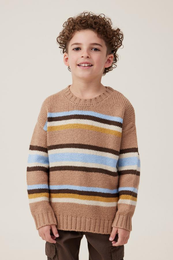 Cotton On Kids - Blake Knit Crew - Taupy brown/stripe