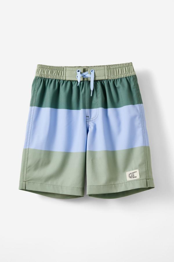 Cotton On Kids - Bobby Stretch Board Short - Deep sage/dusk blue colour block