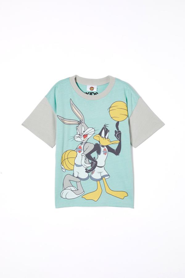 Cotton On Kids - Bug Bunny Drop Shoulder Short Sleeve Tee - Lcn wb barber blue & winter grey/bugs & daffy