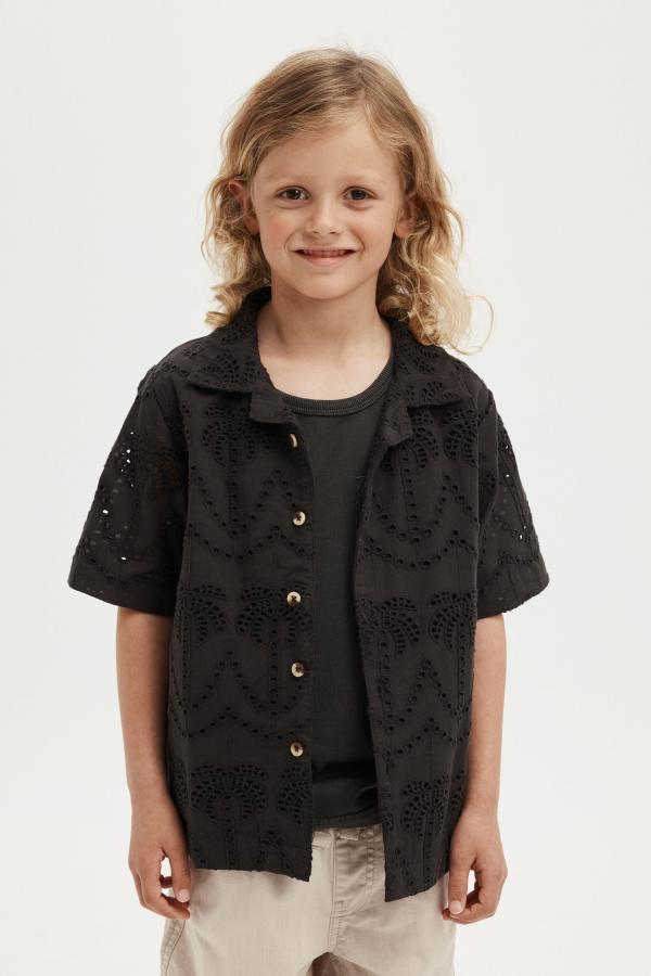 Cotton On Kids - Cabana Short Sleeve Shirt - Phantom/palm broderie