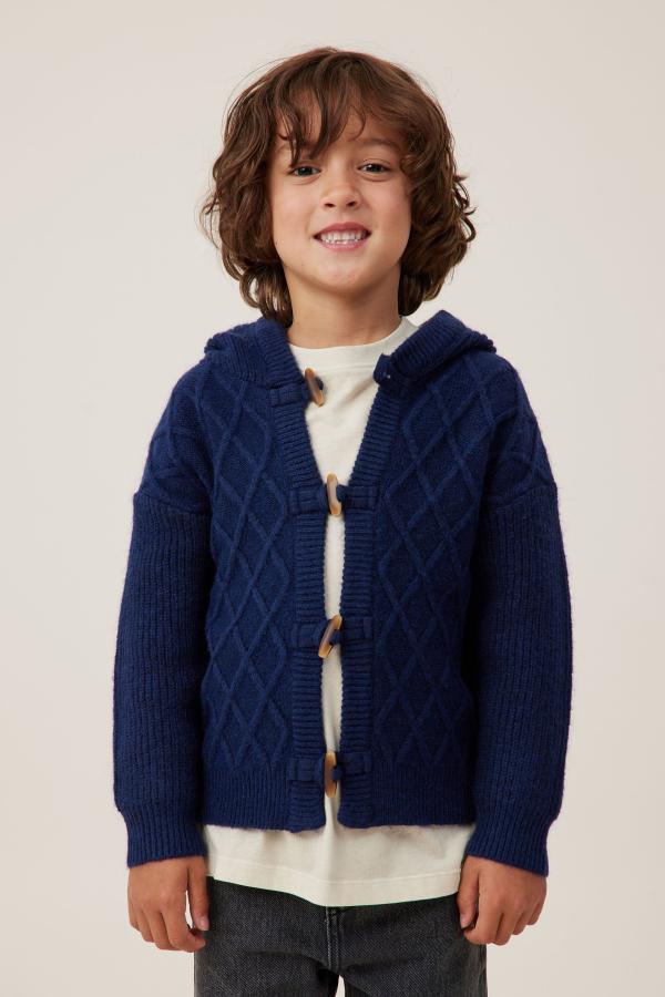 Cotton On Kids - Cable Hooded Cardigan - Navy blazer