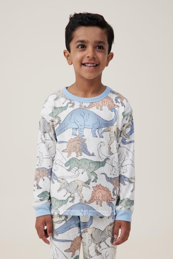 Cotton On Kids - Chuck Long Sleeve Pyjama Set - Oatmeale marle/dino stomp