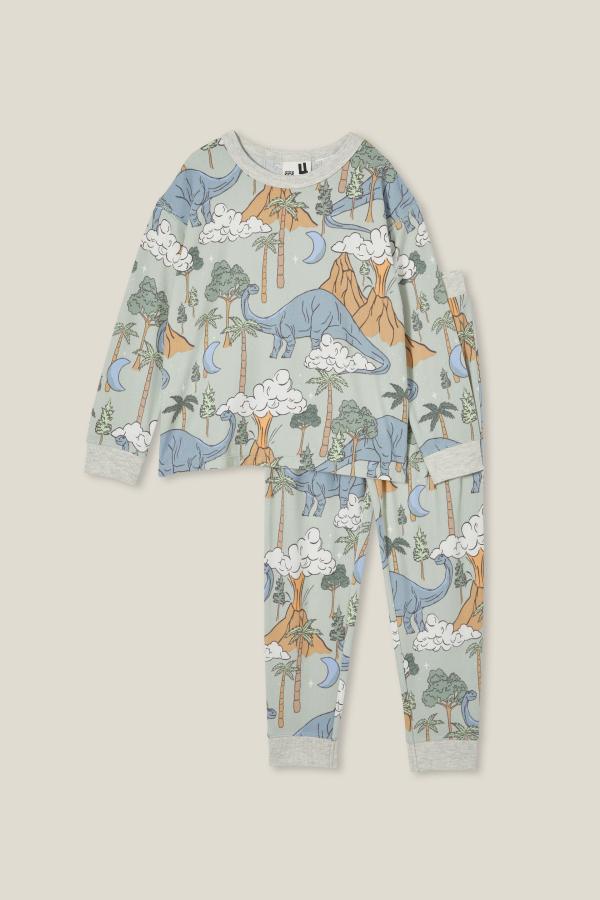 Cotton On Kids - Chuck Long Sleeve Pyjama Set - Stone green/dino volcano