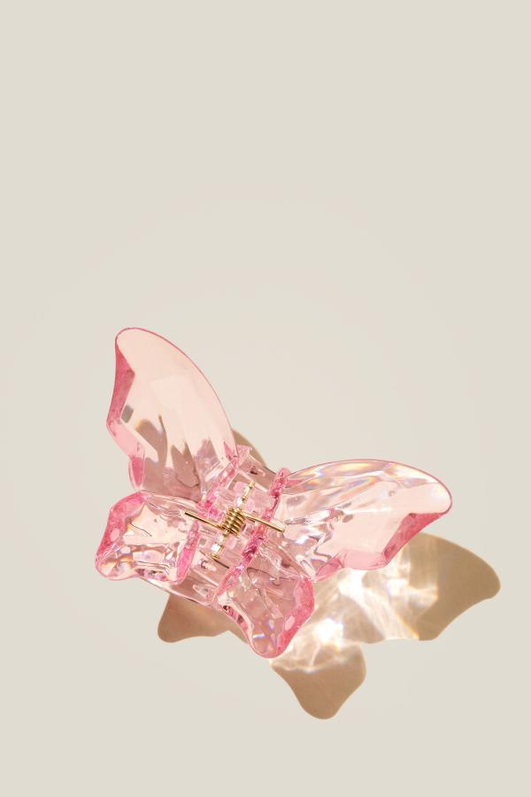 Cotton On Kids - Claudia Claw Clip - Pink gerbera faceted butterfly