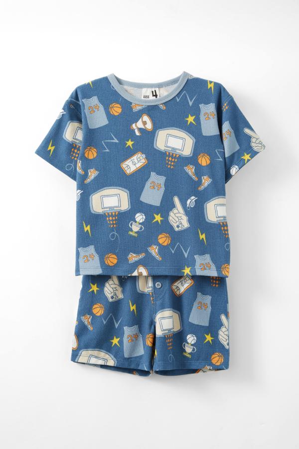 Cotton On Kids - Damon Short Sleeve Pyjama Set - Petty blue/ basketball elements