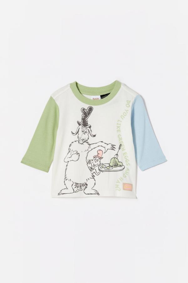 Cotton On Kids - Dr Seuss Jamie Long Sleeve Tee - Lcn drs vanilla/green eggs and ham