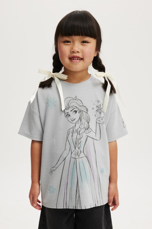 Cotton On Kids - Elsa Drop Shoulder Short Sleeve Tee - Lcn dis elsa/silver sparkle