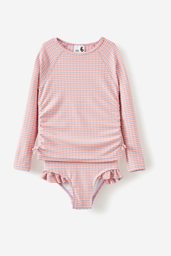 Cotton On Kids - Florence L/S Rashie And Bikini Bottom Set - Rainbow stripe