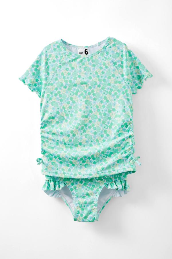 Cotton On Kids - Florence S/S Rashie And Bikini Bottom Set - Vanilla/green ditsy floral