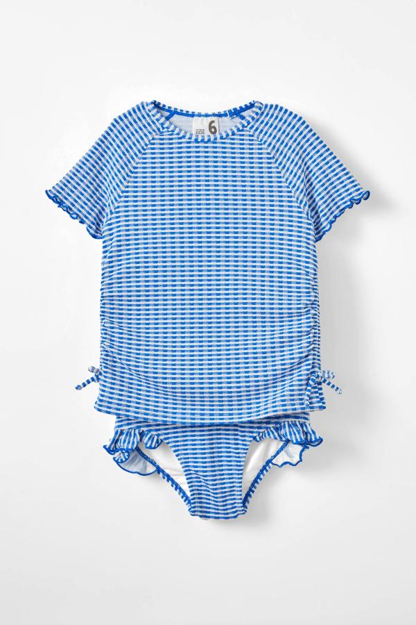 Cotton On Kids - Florence S/S Rashie And Bikini Bottom Set - Victoria blue/gingham