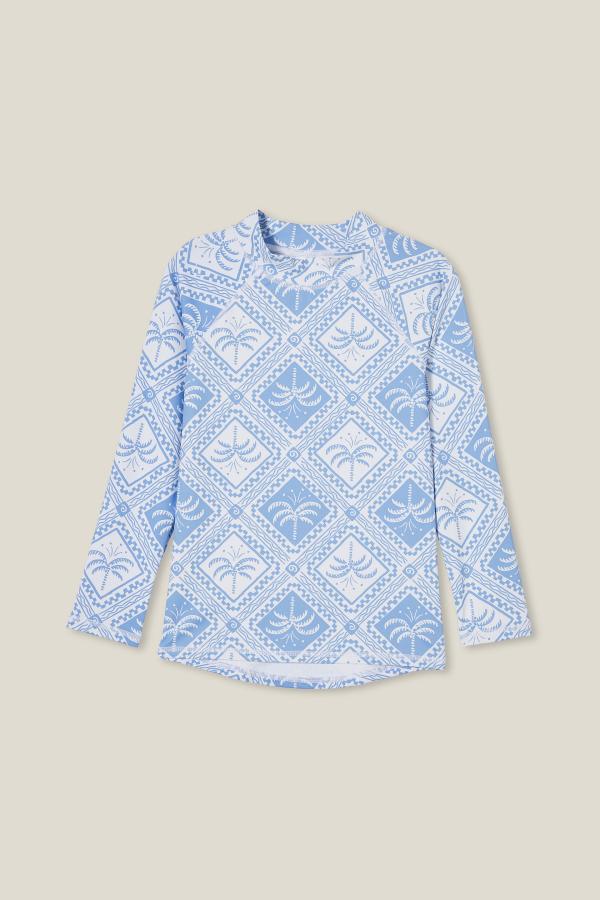 Cotton On Kids - Flynn Long Sleeve Raglan Rash Vest - Dusk blue/tile palm